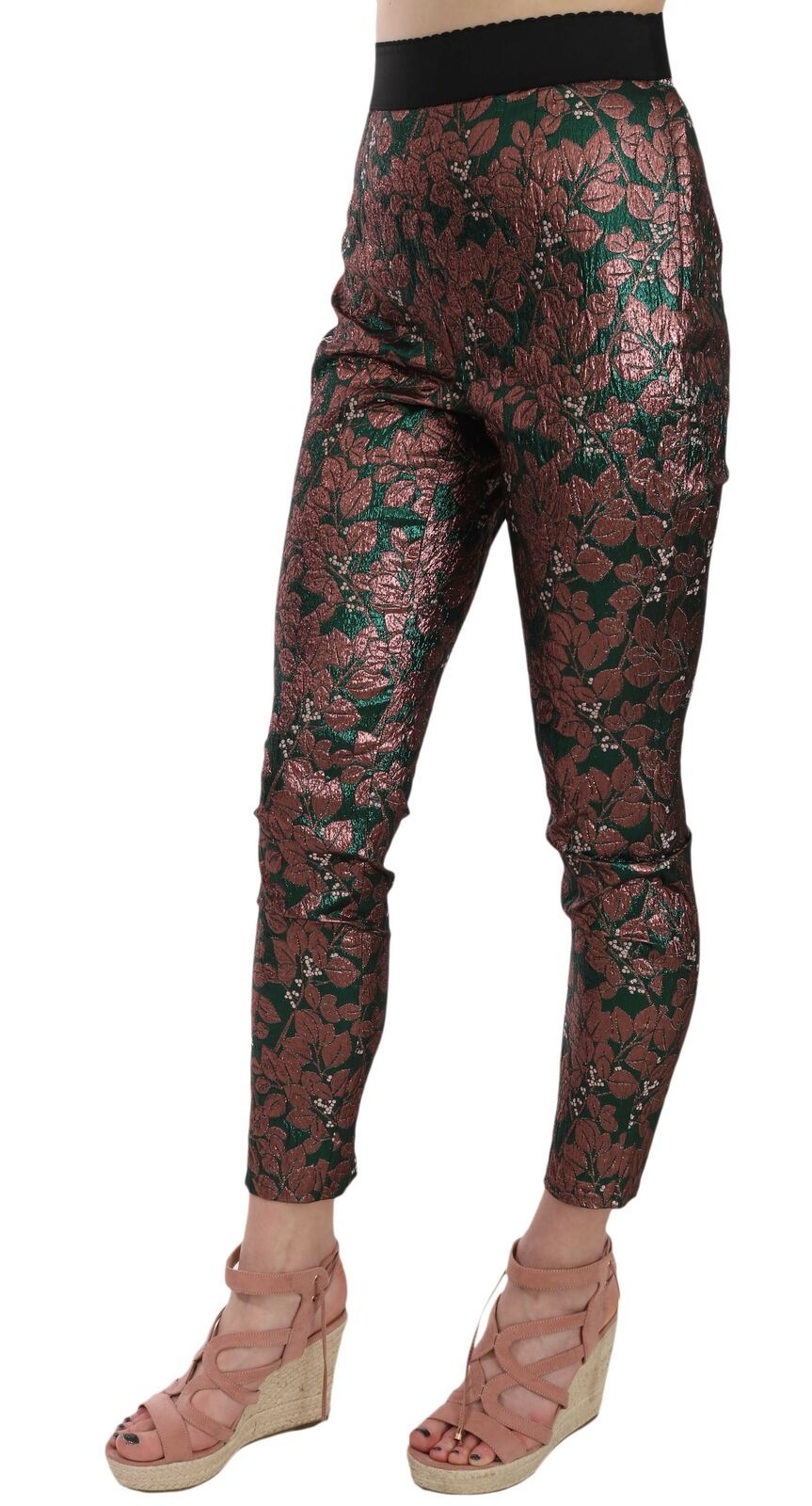 Multicolor Iridescent Brocade Jacquard Trousers Crop Pants