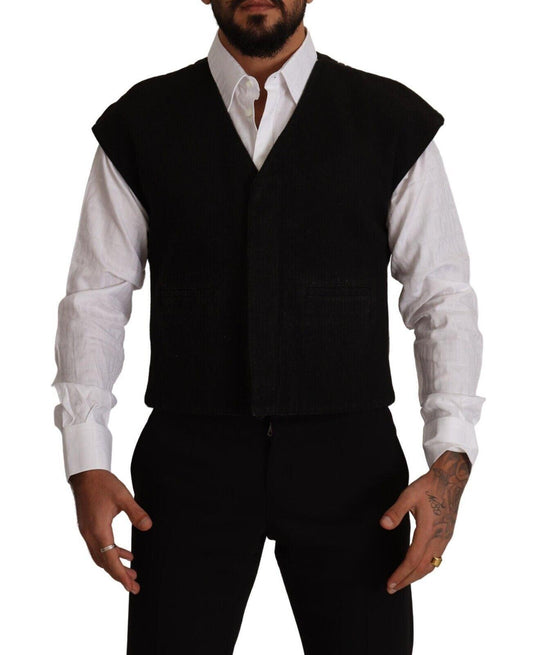 Black Wool Cotton Dress Waistcoat Vest - Designed by Dolce & Gabbana Available to Buy at a Discounted Price on Moon Behind The Hill Online Designer Discount Store