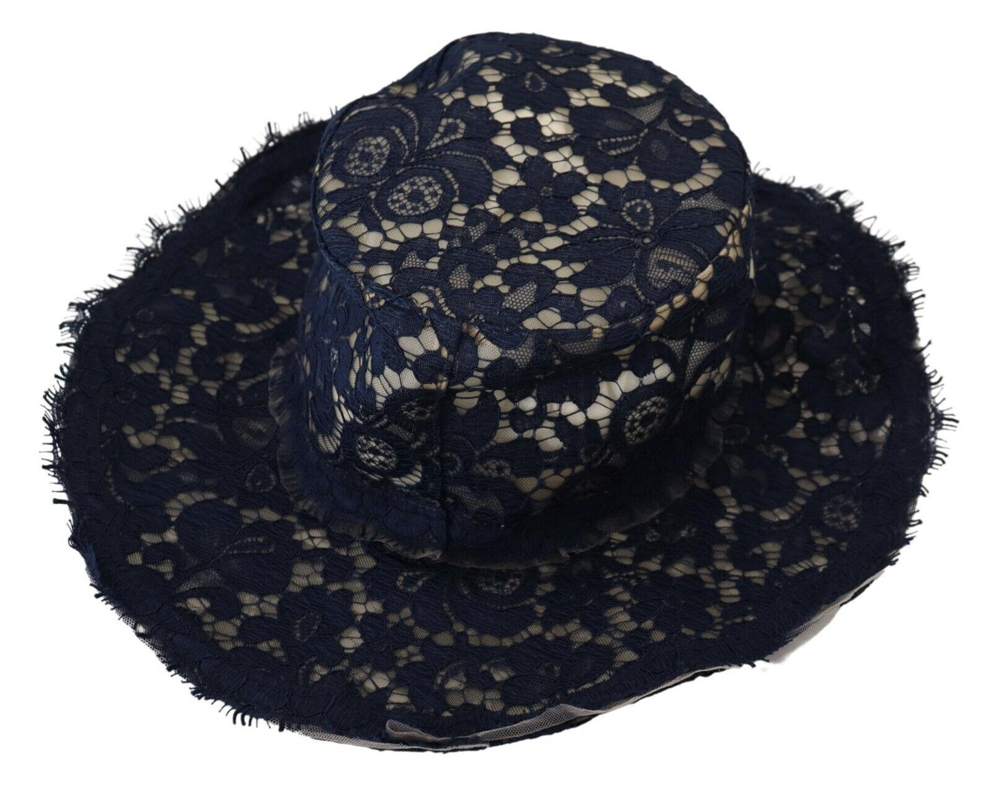 Dolce & Gabbana Women's Blue Floral Lace Wide Brim Floppy Hat - Designed by Dolce & Gabbana Available to Buy at a Discounted Price on Moon Behind The Hill Online Designer Discount Store