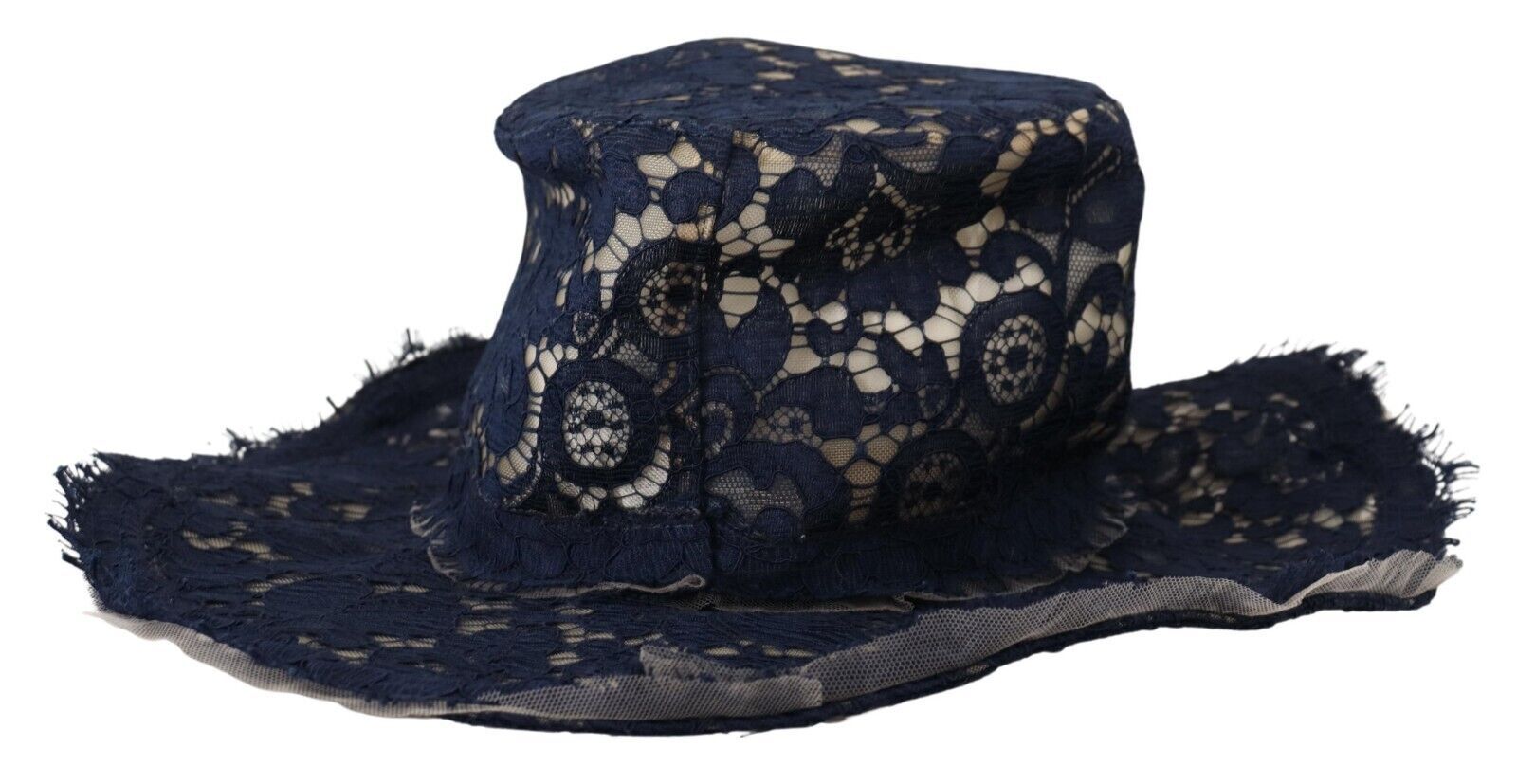 Dolce & Gabbana Women's Blue Floral Lace Wide Brim Floppy Hat - Designed by Dolce & Gabbana Available to Buy at a Discounted Price on Moon Behind The Hill Online Designer Discount Store