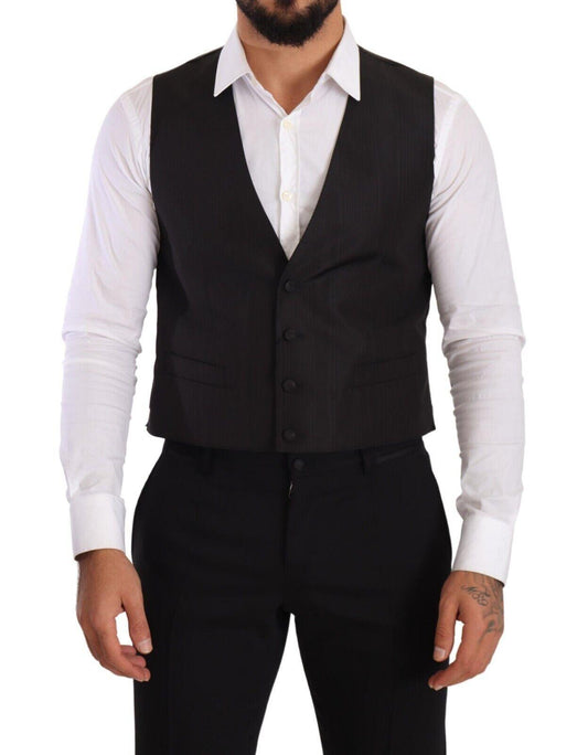 Gray Silk Slim Fit Waistcoat Formal Vest - Designed by Dolce & Gabbana Available to Buy at a Discounted Price on Moon Behind The Hill Online Designer Discount Store