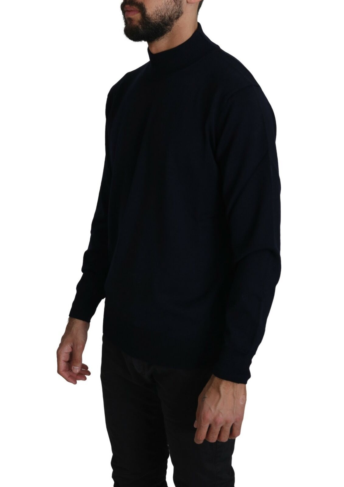 Dark Blue Crewneck Pullover 100% Wool Sweater - Designed by MILA SCHÖN Available to Buy at a Discounted Price on Moon Behind The Hill Online Designer Discount Store