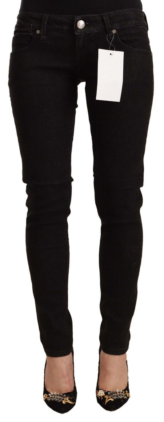 Acht Women's Black Cotton Low Waist Skinny Denim Jeans