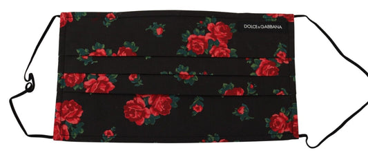 Black Floral Pleated Elastic Ear Strap One Size Face Mask - Designed by Dolce & Gabbana Available to Buy at a Discounted Price on Moon Behind The Hill Online Designer Discount Store