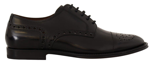 Black Leather Wingtip Mens Formal Derby Shoes - Designed by Dolce & Gabbana Available to Buy at a Discounted Price on Moon Behind The Hill Online Designer Discount Store