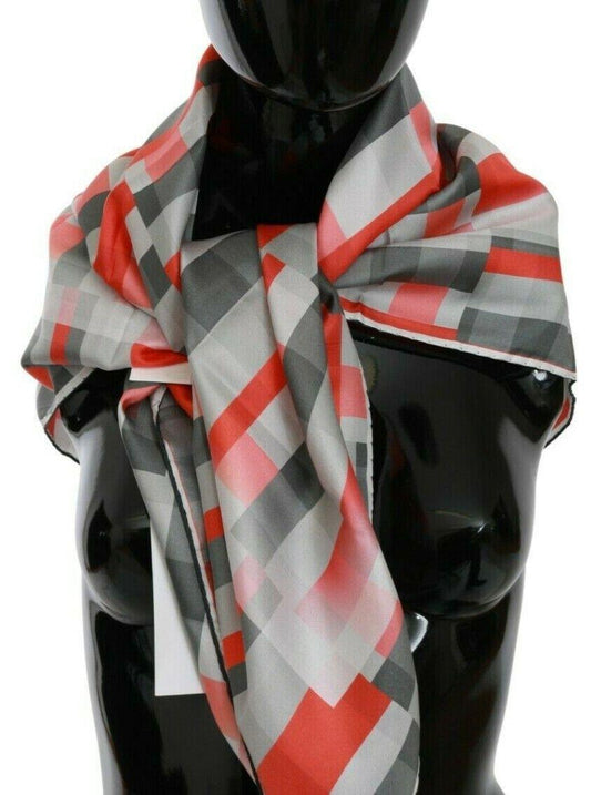 Costume National Gray Red Silk Shawl Foulard Wrap  Scarf - Designed by Costume National Available to Buy at a Discounted Price on Moon Behind The Hill Online Designer Discount Store