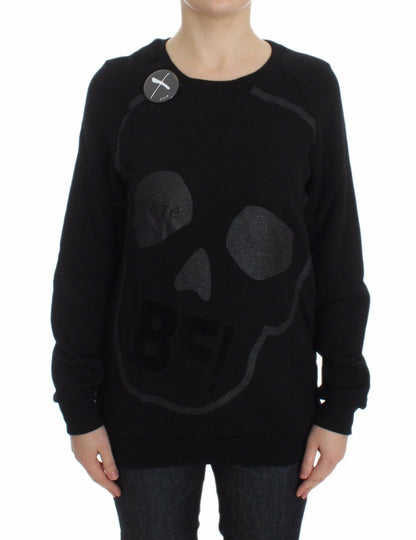 Black Cotton Motive Print Crewneck Pullover Sweater - Designed by Exte Available to Buy at a Discounted Price on Moon Behind The Hill Online Designer Discount Store