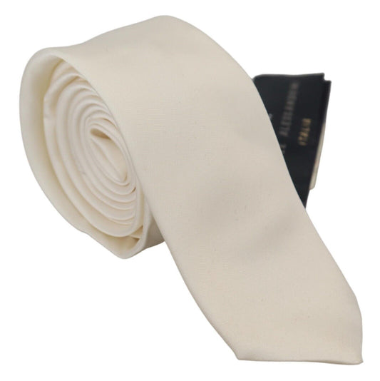 Daniele Alessandrini Off White Silk Men Necktie Adjustable Accessory Tie - Designed by Daniele Alessandrini Available to Buy at a Discounted Price on Moon Behind The Hill Online Designer Disc