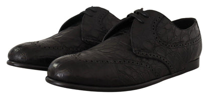 Black Caiman Leather Mens Derby Shoes - Designed by Dolce & Gabbana Available to Buy at a Discounted Price on Moon Behind The Hill Online Designer Discount Store