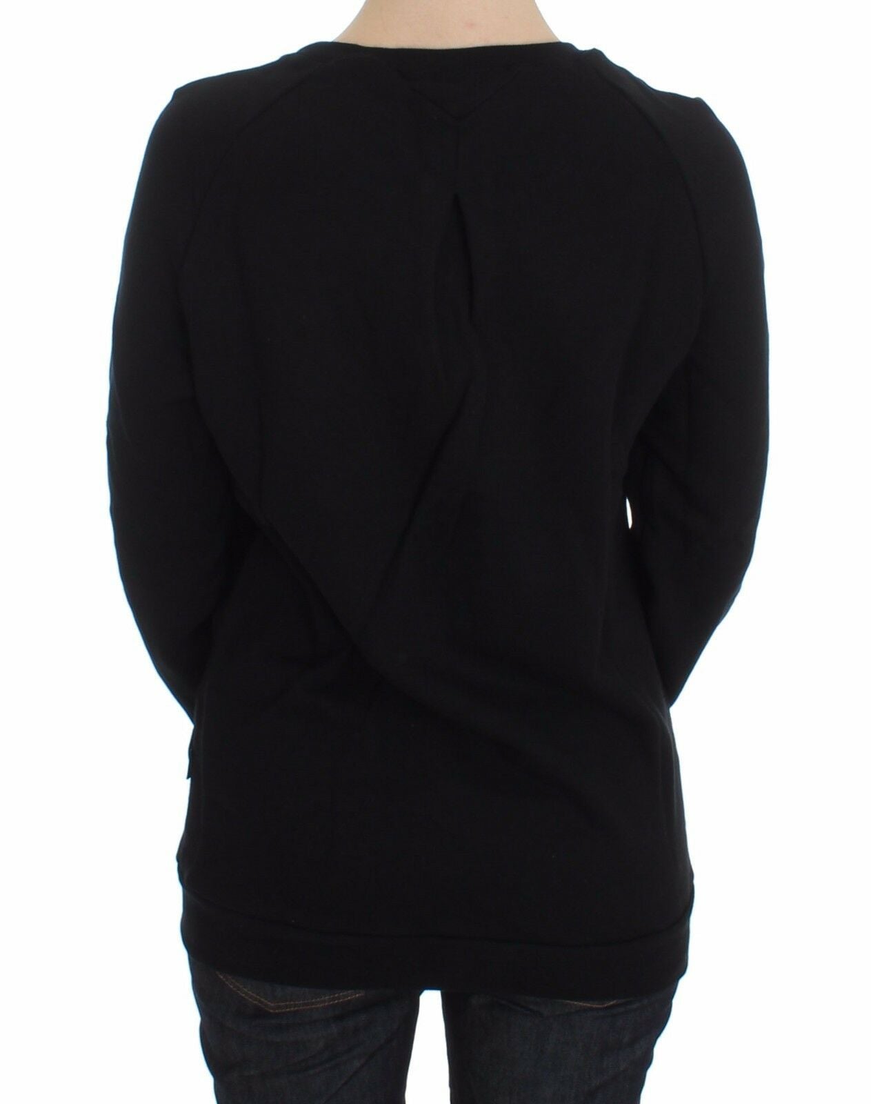Black Cotton Motive Print Crewneck Pullover Sweater - Designed by Exte Available to Buy at a Discounted Price on Moon Behind The Hill Online Designer Discount Store