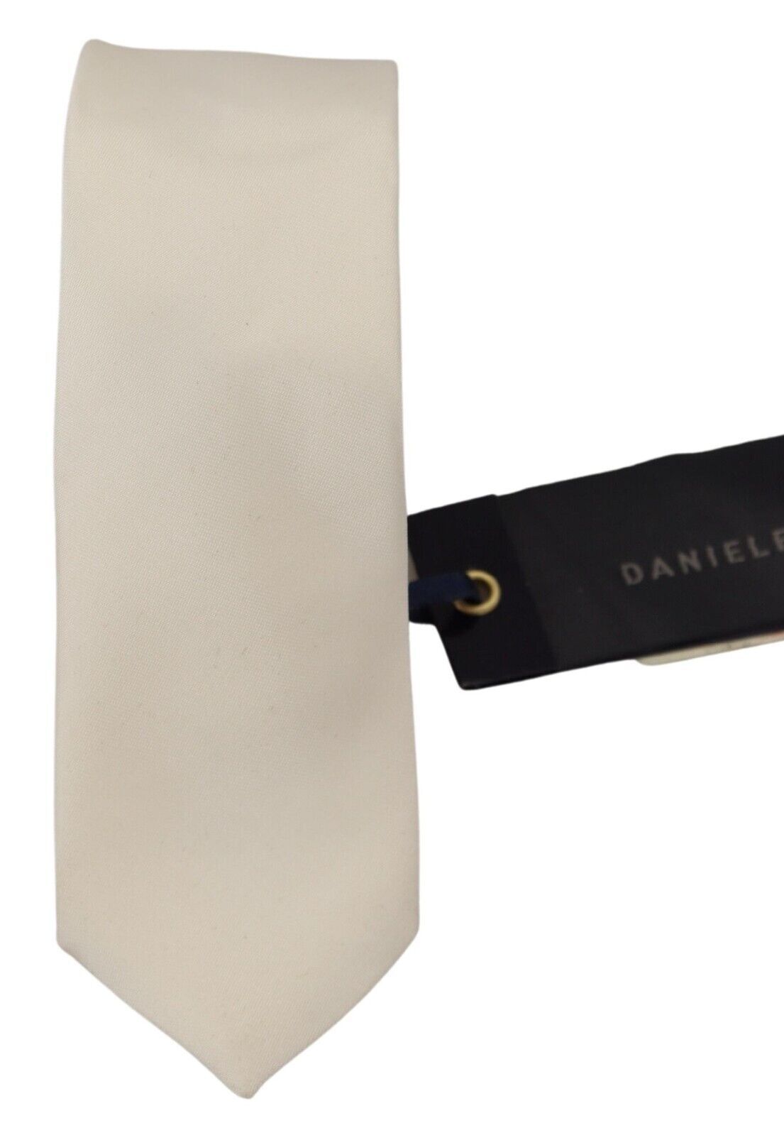 Daniele Alessandrini Off White Silk Men Necktie Adjustable Accessory Tie - Designed by Daniele Alessandrini Available to Buy at a Discounted Price on Moon Behind The Hill Online Designer Disc
