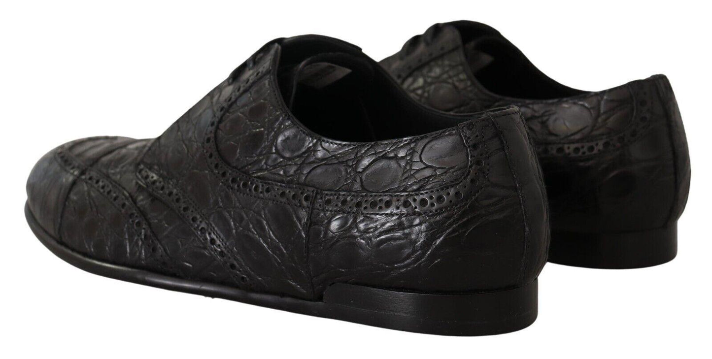 Black Caiman Leather Mens Derby Shoes - Designed by Dolce & Gabbana Available to Buy at a Discounted Price on Moon Behind The Hill Online Designer Discount Store