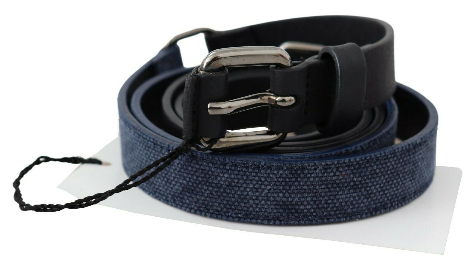 Black Blue Leather Silver Logo Belt - Designed by Costume National Available to Buy at a Discounted Price on Moon Behind The Hill Online Designer Discount Store