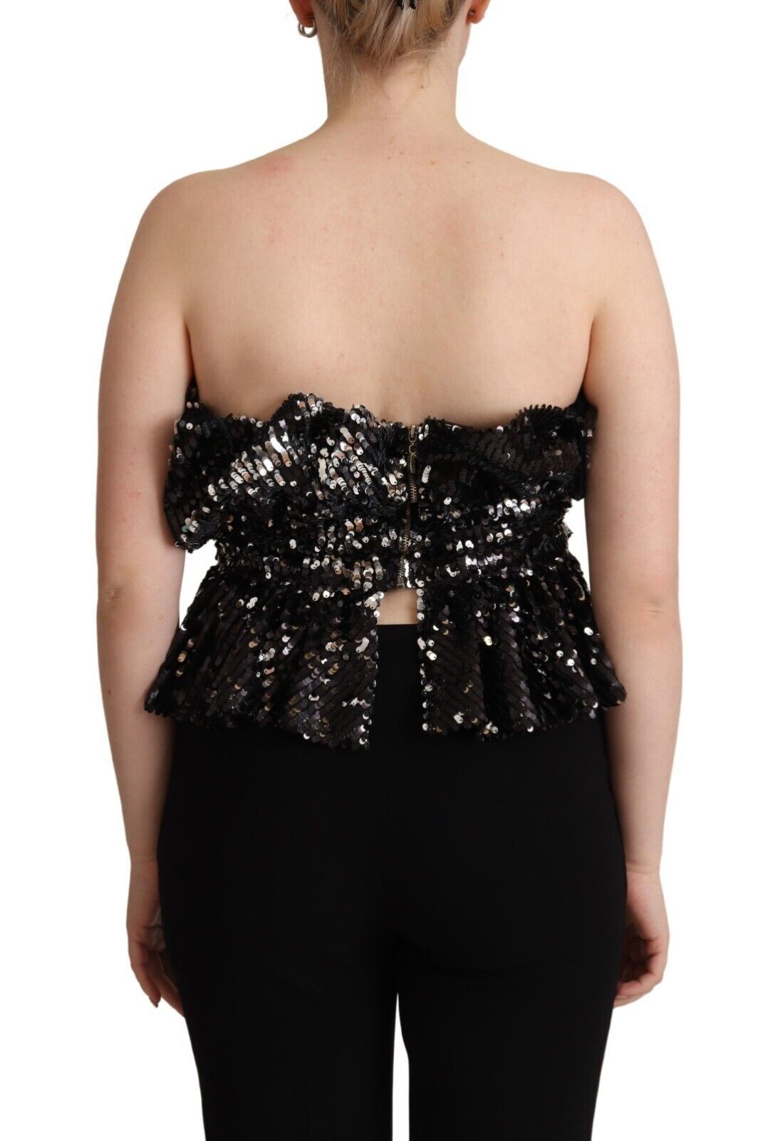 Aniye By Black Sequined Polyester Strapless Cocktail Blouse Top