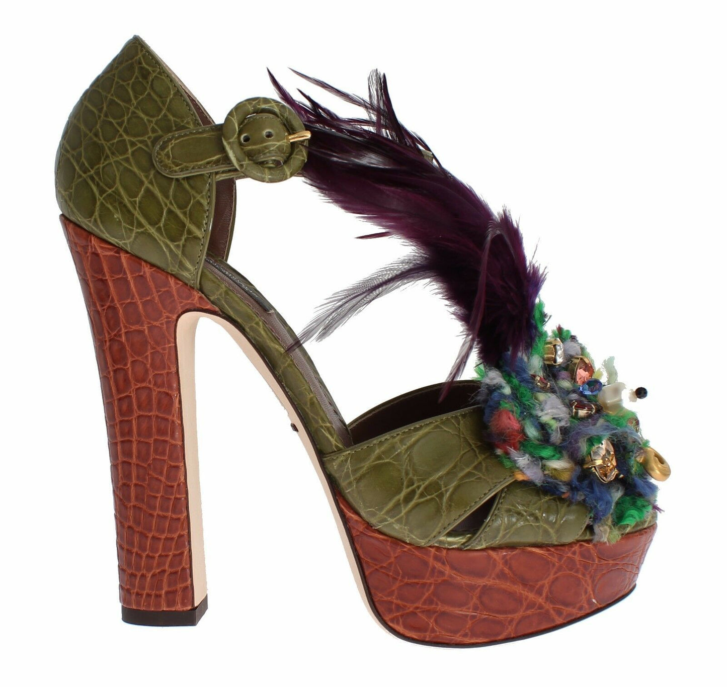 Green Leather Crystal Platform Sandal Shoes - Designed by Dolce & Gabbana Available to Buy at a Discounted Price on Moon Behind The Hill Online Designer Discount Store