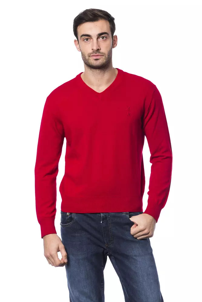 Billionaire Italian Couture Men's Red V-neck Sweater - Designed by Billionaire Italian Couture Available to Buy at a Discounted Price on Moon Behind The Hill Online Designer Discount Store
