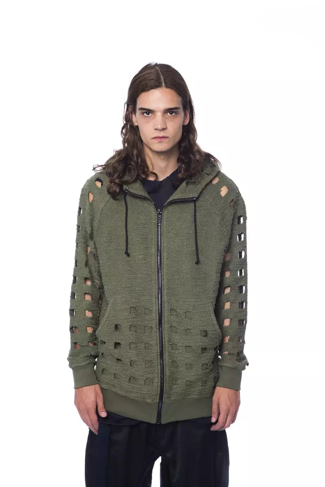 Nicolo Tonetto Men's Army Green Perforated Hooded Sweater