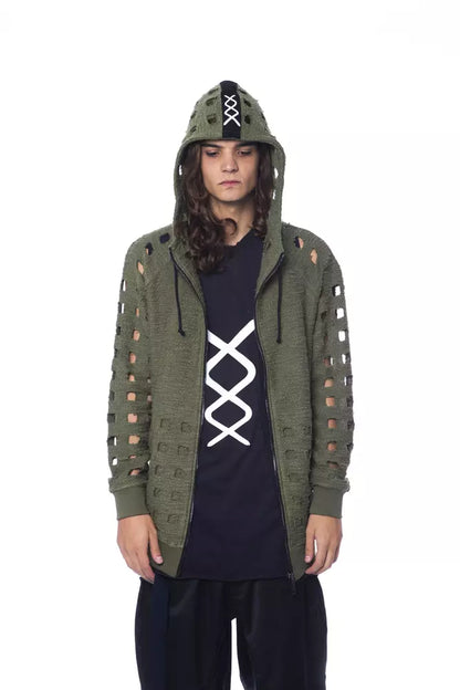 Nicolo Tonetto Men's Army Green Perforated Hooded Sweater