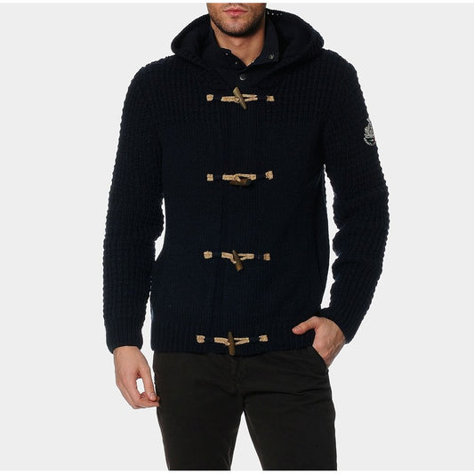 Armata Di Mare Men's Blue Acrylic Knitted Hooded Cardigan Sweater