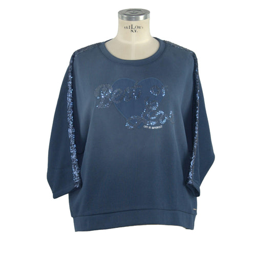 Imperfect Women's Blue Cotton Sweater - Designed by Imperfect Available to Buy at a Discounted Price on Moon Behind The Hill Online Designer Discount Store