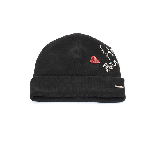 Imperfect Heart Breaker Black Acrylic Beanie Hat - Designed by Imperfect Available to Buy at a Discounted Price on Moon Behind The Hill Online Designer Discount Store
