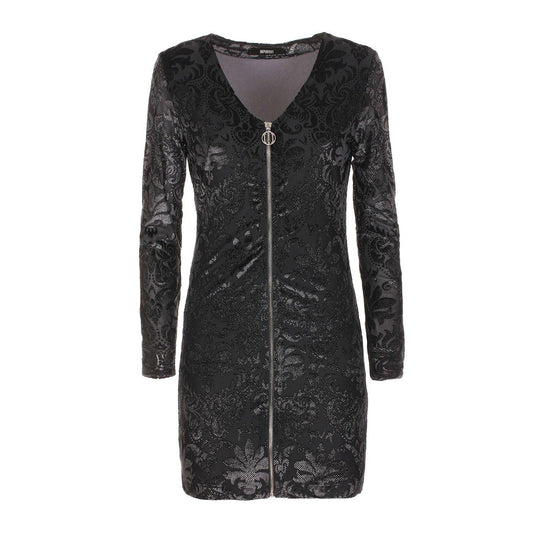 Imperfect Black Polyester V-neck Dress with Long Sleeves - Designed by Imperfect Available to Buy at a Discounted Price on Moon Behind The Hill Online Designer Discount Store