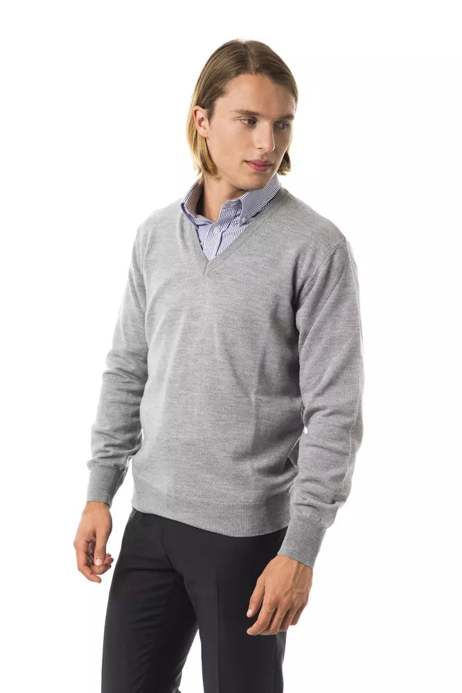 Fog Grey Uominitaliani Men's V-neck Wool Sweater - Designed by Uominitaliani Available to Buy at a Discounted Price on Moon Behind The Hill Online Designer Discount Store