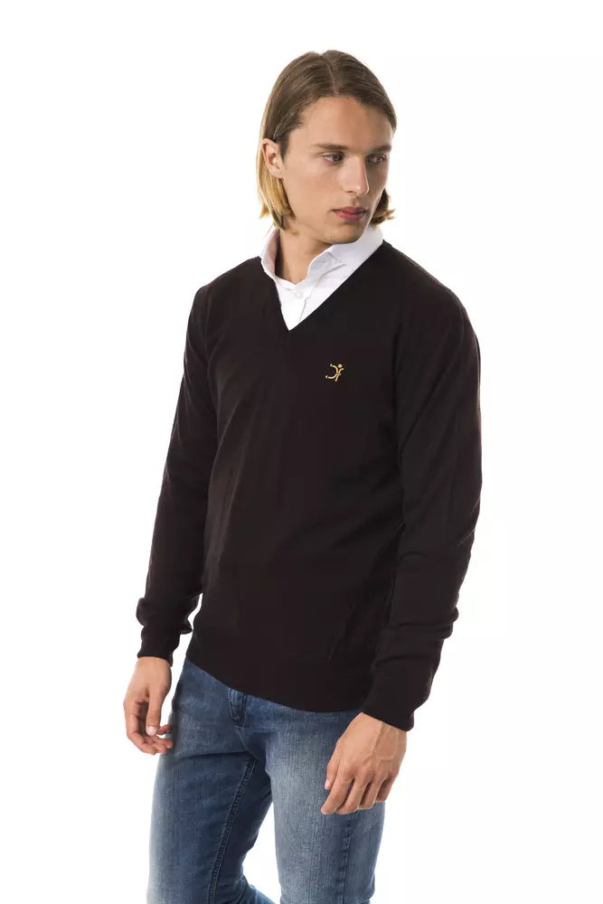 Brown Uominitaliani Men's V-neck Wool Sweater - Designed by Uominitaliani Available to Buy at a Discounted Price on Moon Behind The Hill Online Designer Discount Store