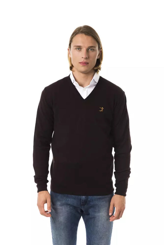 Brown Uominitaliani Men's V-neck Wool Sweater - Designed by Uominitaliani Available to Buy at a Discounted Price on Moon Behind The Hill Online Designer Discount Store