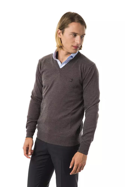 Walnut Brown Uominitaliani Men's V-neck Wool Sweater