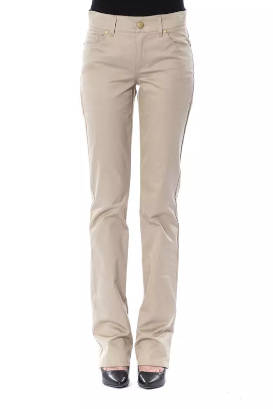 Beige Byblos Women's Cotton Pants - Designed by BYBLOS Available to Buy at a Discounted Price on Moon Behind The Hill Online Designer Discount Store