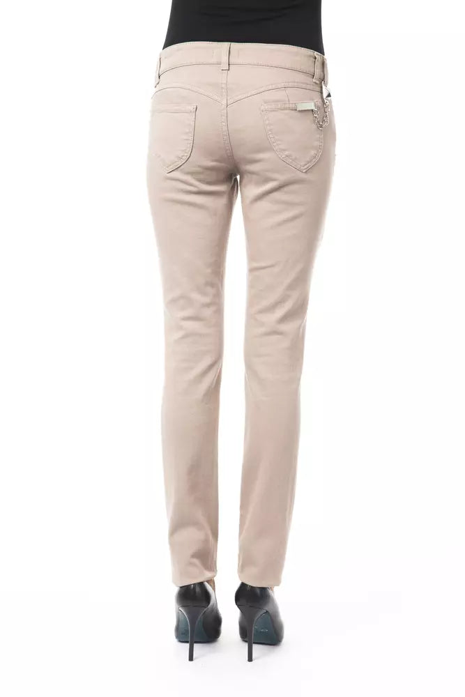 Byblos Women's Beige Cotton Slim Fit Pants - Designed by BYBLOS Available to Buy at a Discounted Price on Moon Behind The Hill Online Designer Discount Store