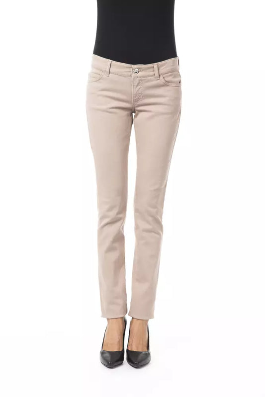 Byblos Women's Beige Cotton Slim Fit Pants - Designed by BYBLOS Available to Buy at a Discounted Price on Moon Behind The Hill Online Designer Discount Store