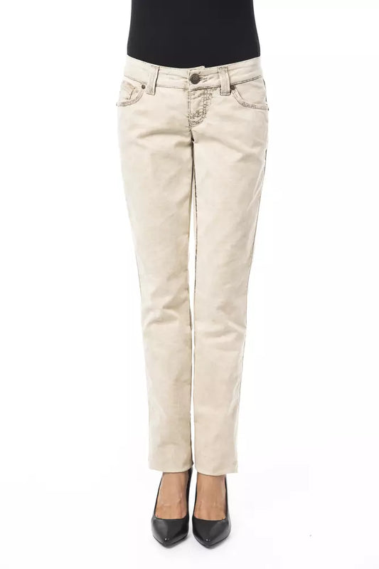 Byblos Women's Beige Cotton Slim Fit Jeans - Designed by BYBLOS Available to Buy at a Discounted Price on Moon Behind The Hill Online Designer Discount Store