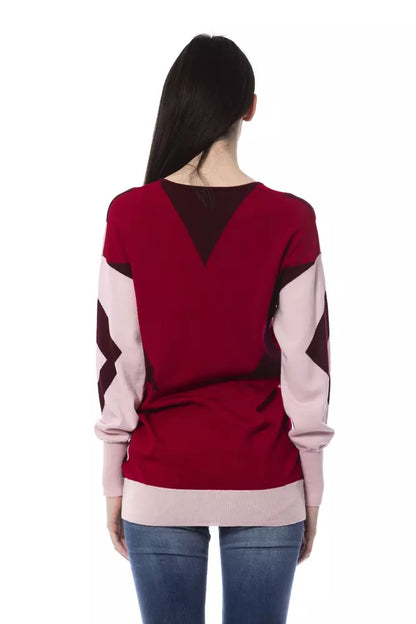 Byblos Women's Burgundy Oversized V-neck Sweater - Designed by BYBLOS Available to Buy at a Discounted Price on Moon Behind The Hill Online Designer Discount Store