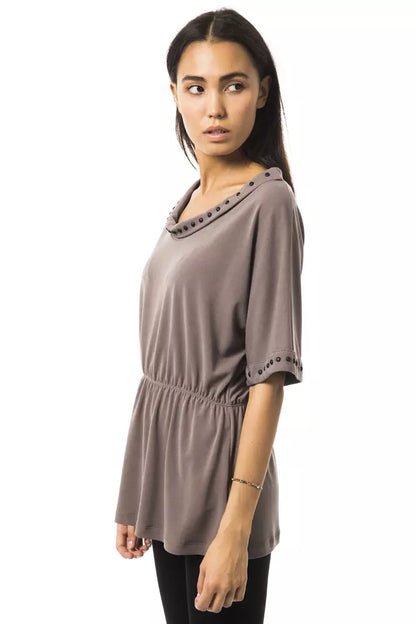 Byblos Gray Polyester 3/4 Sleeve Open Round Neck Top - Designed by BYBLOS Available to Buy at a Discounted Price on Moon Behind The Hill Online Designer Discount Store