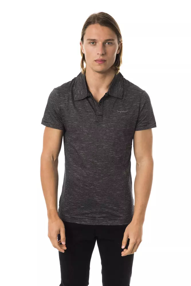 Byblos Men's Nero Men's Stiped Polo T-shirt - Designed by BYBLOS Available to Buy at a Discounted Price on Moon Behind The Hill Online Designer Discount Store