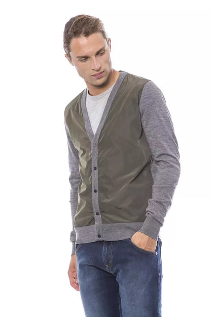 Grey & Green Verri Men's V-neck Cardigan - Designed by Verri Available to Buy at a Discounted Price on Moon Behind The Hill Online Designer Discount Store