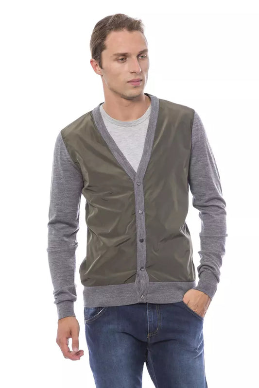 Grey & Green Verri Men's V-neck Cardigan - Designed by Verri Available to Buy at a Discounted Price on Moon Behind The Hill Online Designer Discount Store