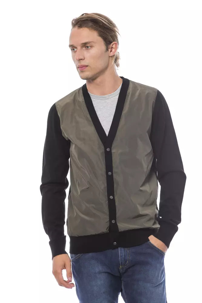 Black & Green Verri Men's V-neck Cardigan - Designed by Verri Available to Buy at a Discounted Price on Moon Behind The Hill Online Designer Discount Store