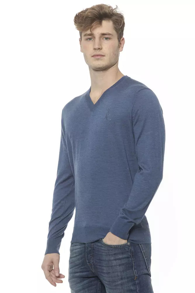 Billionaire Italian Couture Men's Blue Cashmere V-neck Sweater - Designed by Billionaire Italian Couture Available to Buy at a Discounted Price on Moon Behind The Hill Online Designer Discoun
