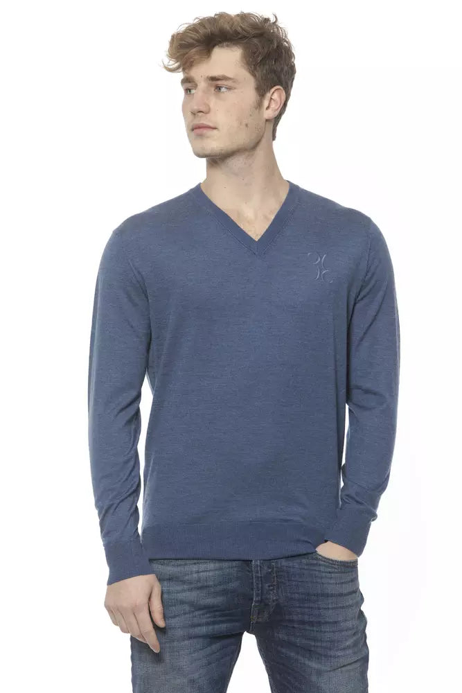 Billionaire Italian Couture Men's Blue Cashmere V-neck Sweater - Designed by Billionaire Italian Couture Available to Buy at a Discounted Price on Moon Behind The Hill Online Designer Discoun