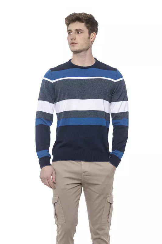 Hooped Prussian Blue Conte of Florence Men's Crewneck Sweater - Designed by Conte of Florence Available to Buy at a Discounted Price on Moon Behind The Hill Online Designer Discount Store