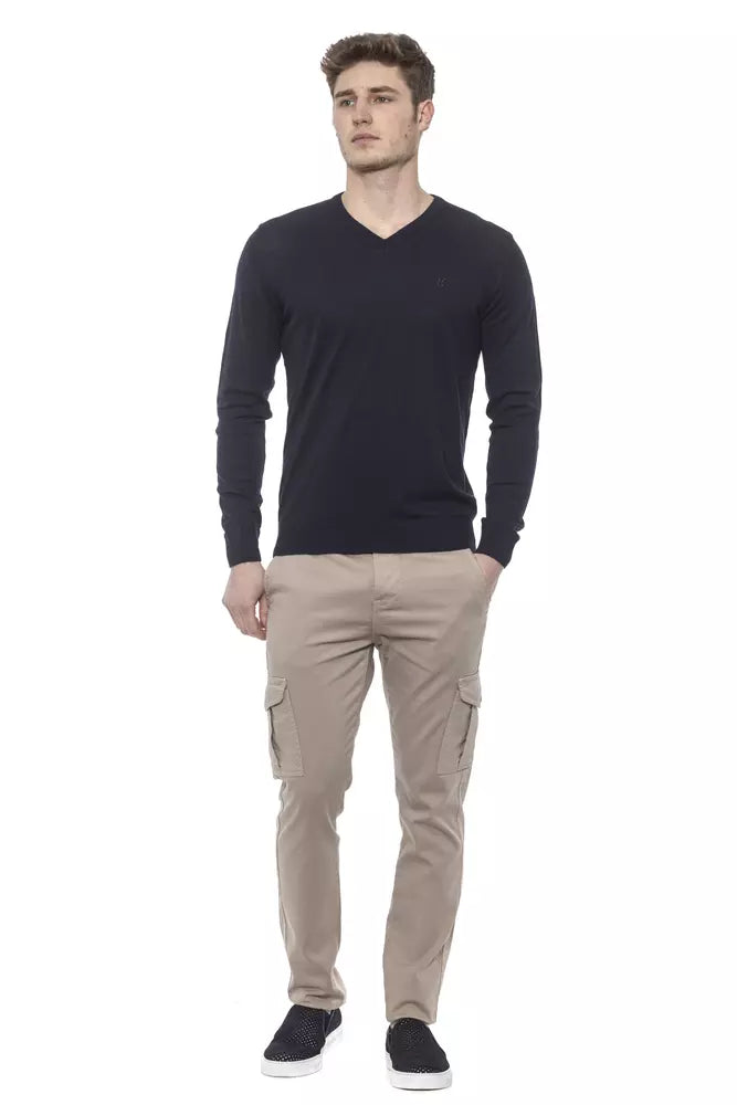 Prussian Blue Conte of Florence Men's V-neck Sweater