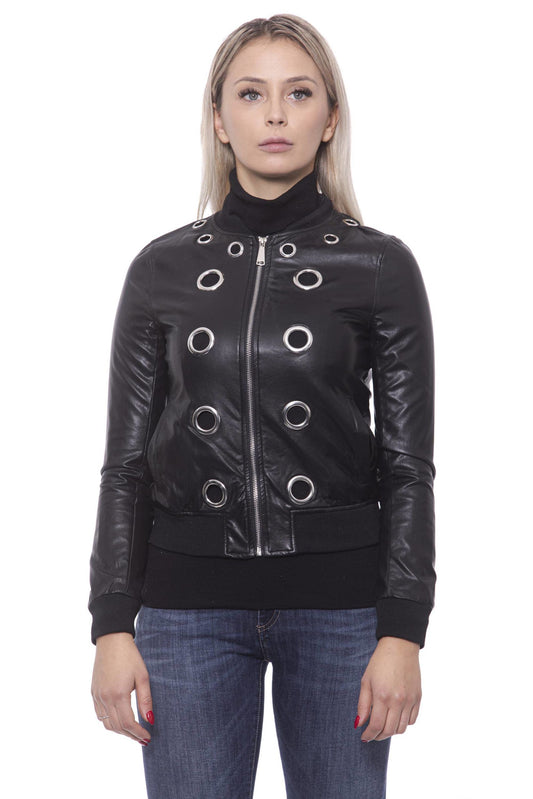 19V69 Italia Black Viscose & Eco-Leather Slim Jacket