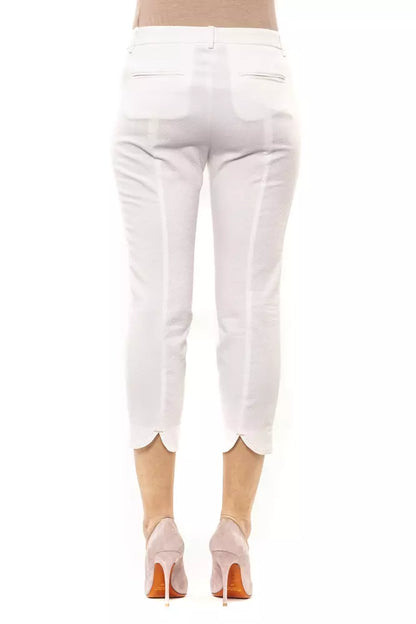 Peserico Ladies' White Slight Stretch Satin Cotton Ankle Pants