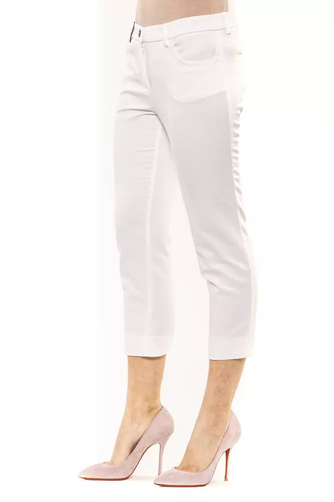 Peserico Ladies' White Slight Stretch Satin Cotton Ankle Pants