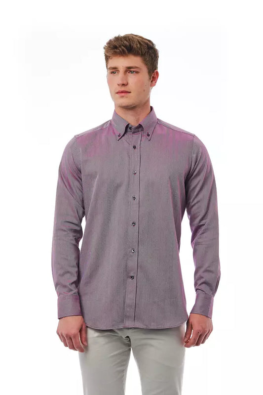 Bagutta Men's Burgundy Cotton Button Down Shirt - Designed by Bagutta Available to Buy at a Discounted Price on Moon Behind The Hill Online Designer Discount Store