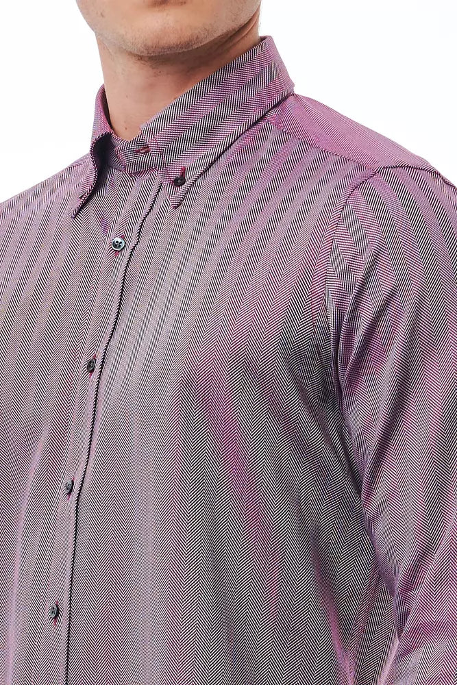 Bagutta Men's Burgundy Cotton Button Down Shirt - Designed by Bagutta Available to Buy at a Discounted Price on Moon Behind The Hill Online Designer Discount Store