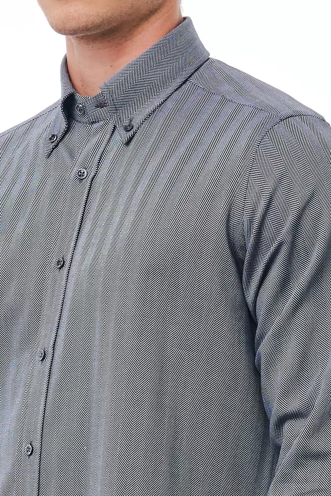 Bagutta Men's Blue Cotton Button Down Shirt - Designed by Bagutta Available to Buy at a Discounted Price on Moon Behind The Hill Online Designer Discount Store